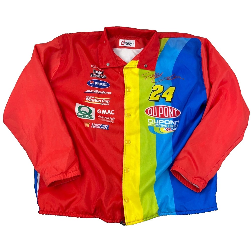 Vintage Jeff Gordon Jacket Men XL 90s Y2K Satin Windbreaker Lightweight Rainbow